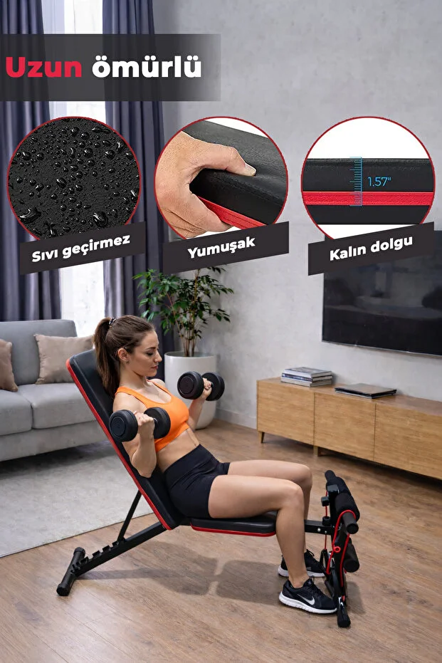 Ev Tipi Çok Fonksiyonlu Dambıl Bench Press ve Mekik Sehpası Antrenman Aleti Direnç Lastiği Hediye